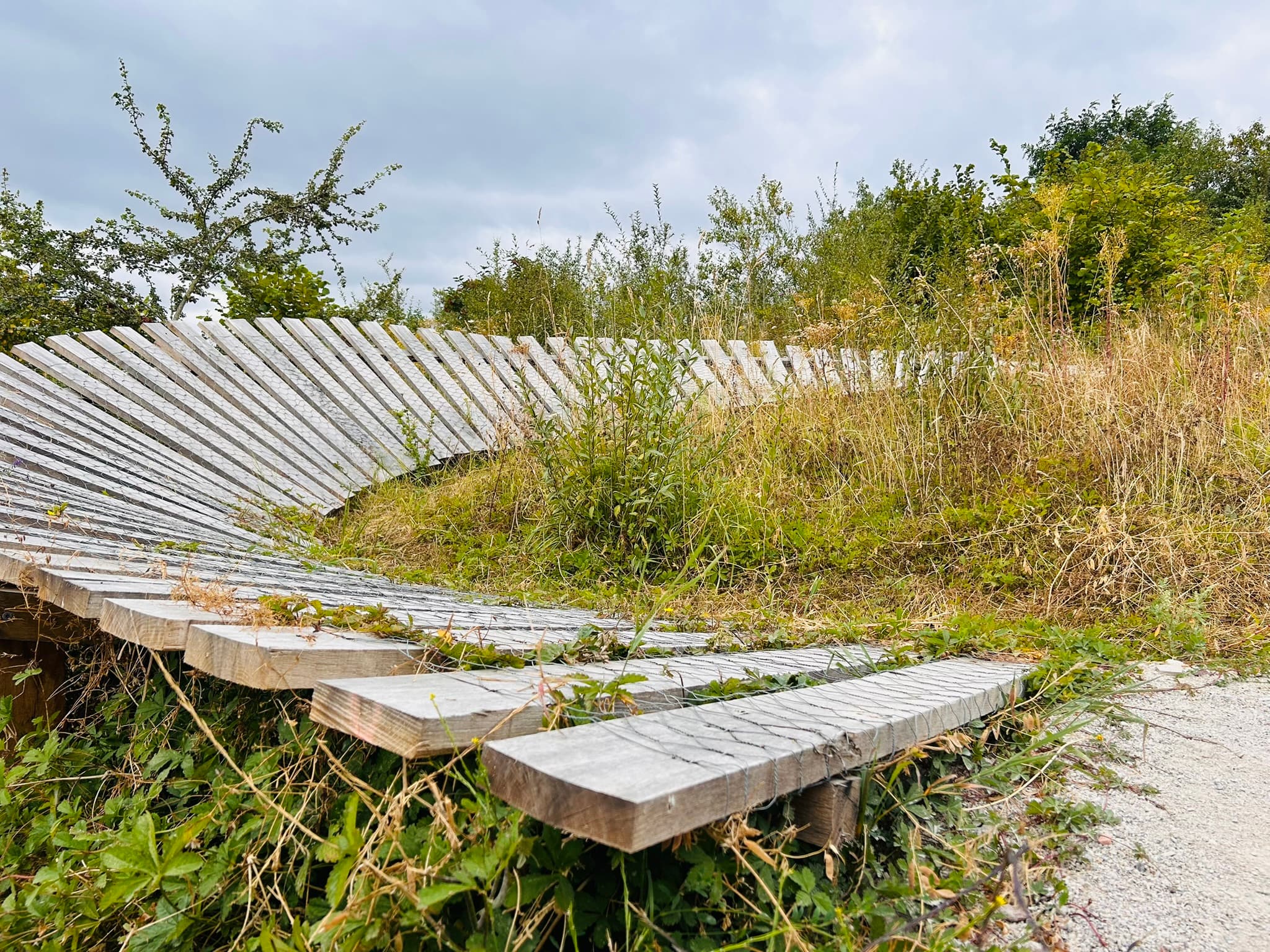 Houten wallride langs een grindpad op de Vlagheideberg