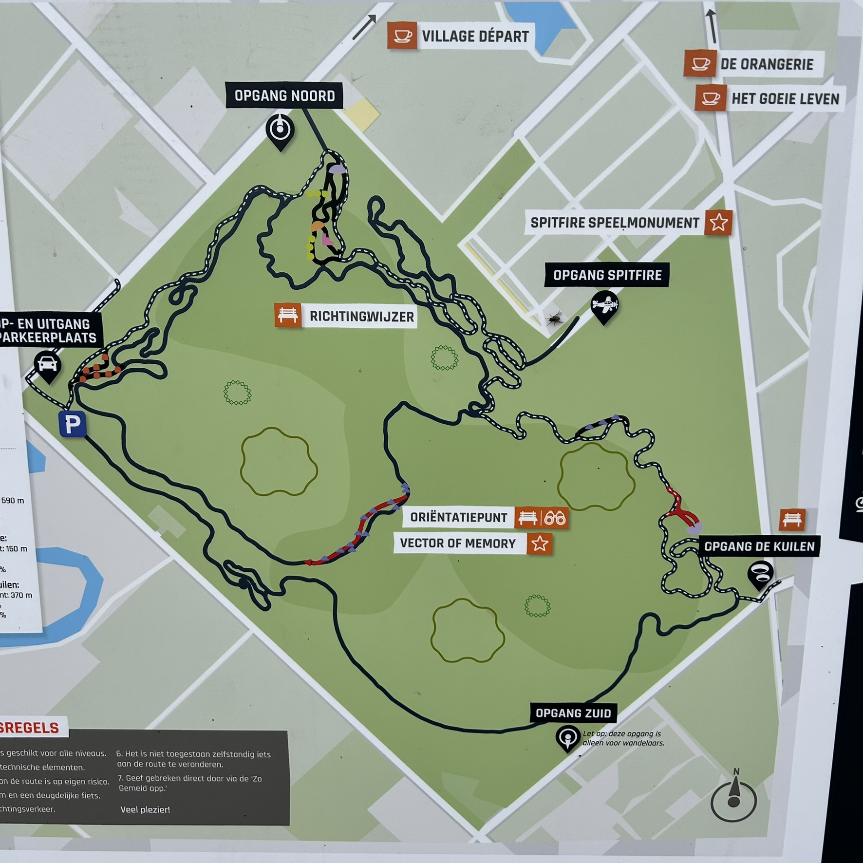 Officiële routekaart MTB Vlagheideberg met opgangen, features en Village Départ